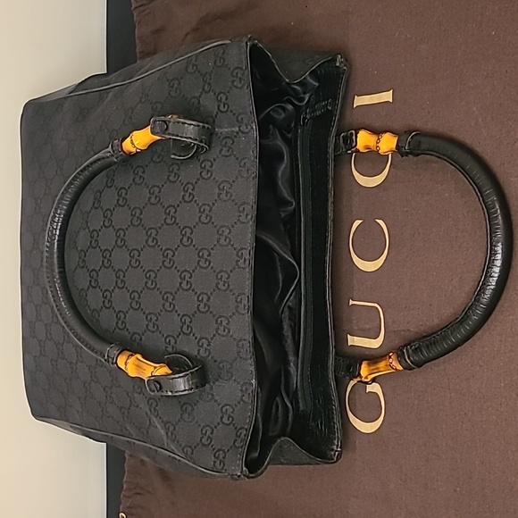GUCCI VINTAGE EARLY 2000’S BAMBOO CANVAS/LEATHER TOTE BAG VERY GOOD COND RARE ! - Picture 9 of 17